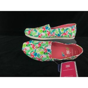 TOMS  X Paper Source Alpargata Flamingo Canvas Slip on Flats Women 6 1/2  New